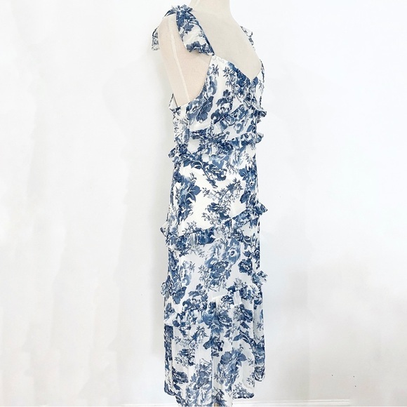O.P. T blue floral midi dress with shoulder ruffles - Picture 3 of 13